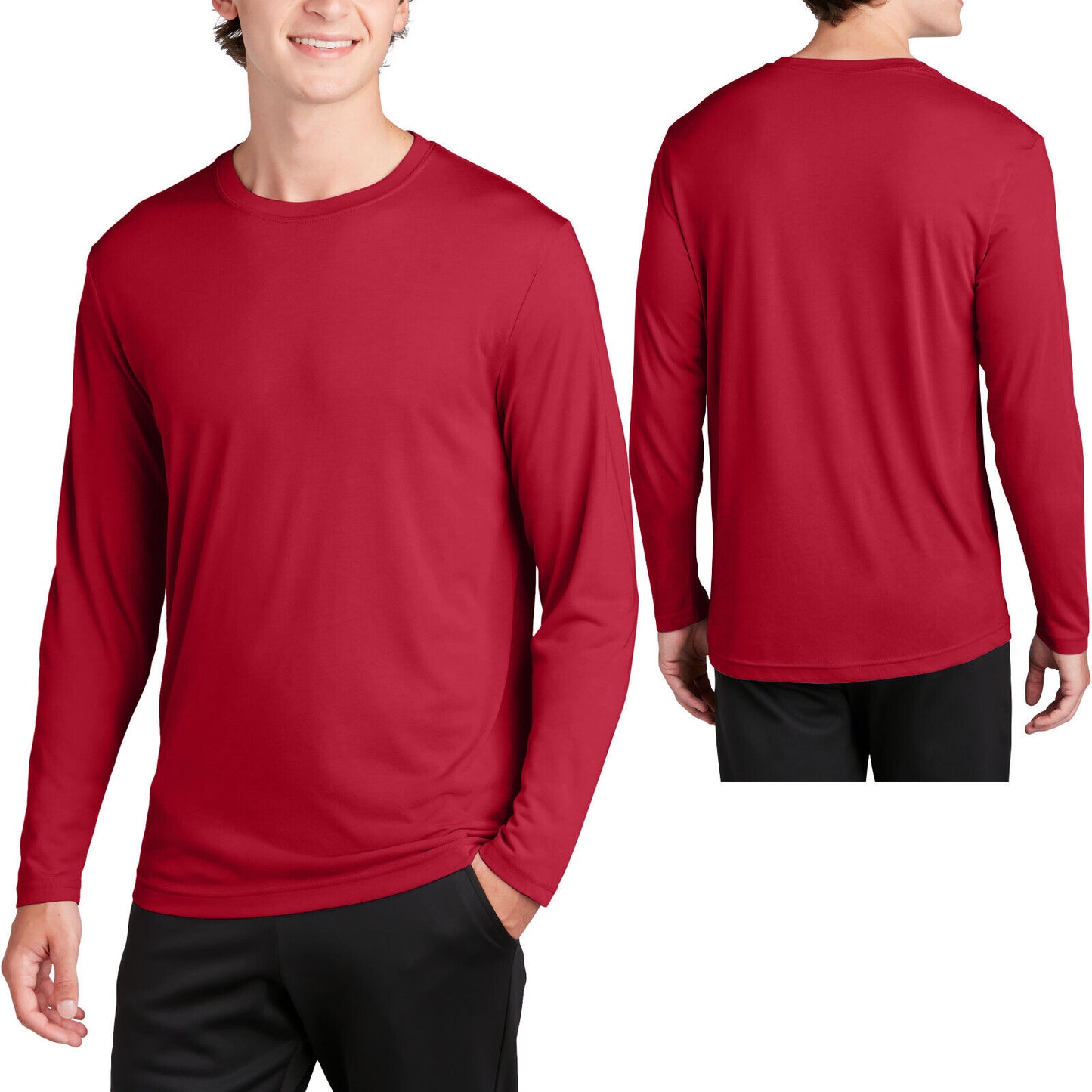 Mens 100% Poly "COTTON FEEL" Moisture Wicking Athletic Long Sleeve T-Shirt XS-4X