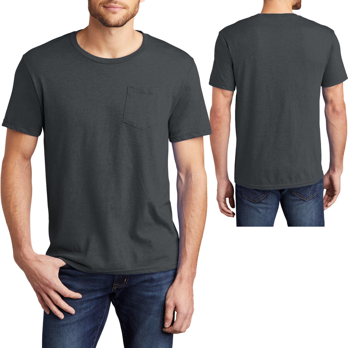 Mens Heathers & Solids Crew Neck T-Shirt with POCKET Tee Size XL, 2XL, 3XL, 4XL
