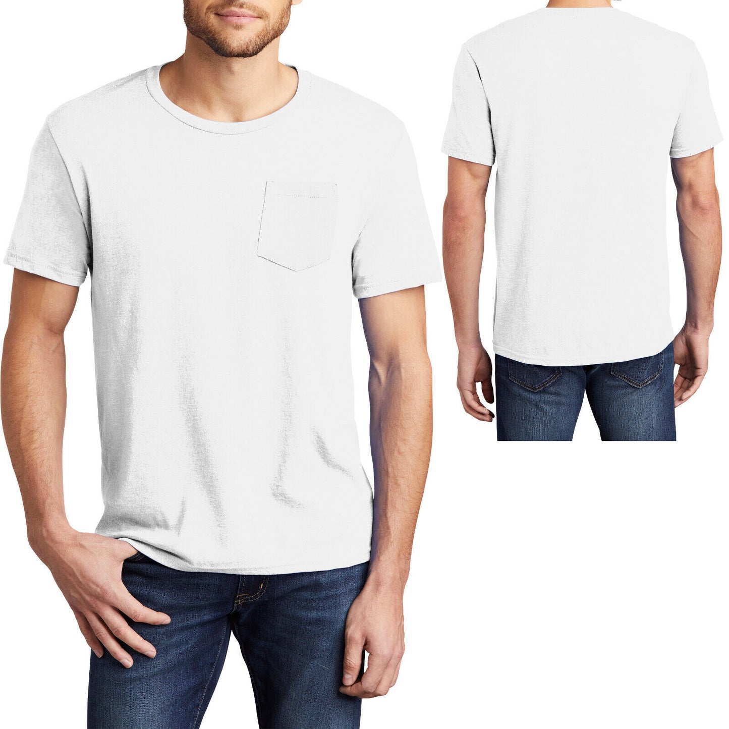 Mens Heathers & Solids Crew Neck T-Shirt with POCKET Tee Size XL, 2XL, 3XL, 4XL