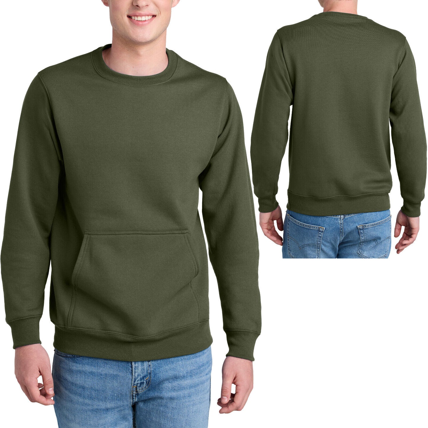 Mens Soft Cozy Fleece Creneck Pocket Blended Sweatshirt S-4XL 8 Colors NEW!