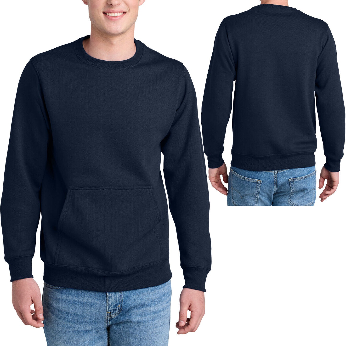 Mens Soft Cozy Fleece Creneck Pocket Blended Sweatshirt S-4XL 8 Colors NEW!