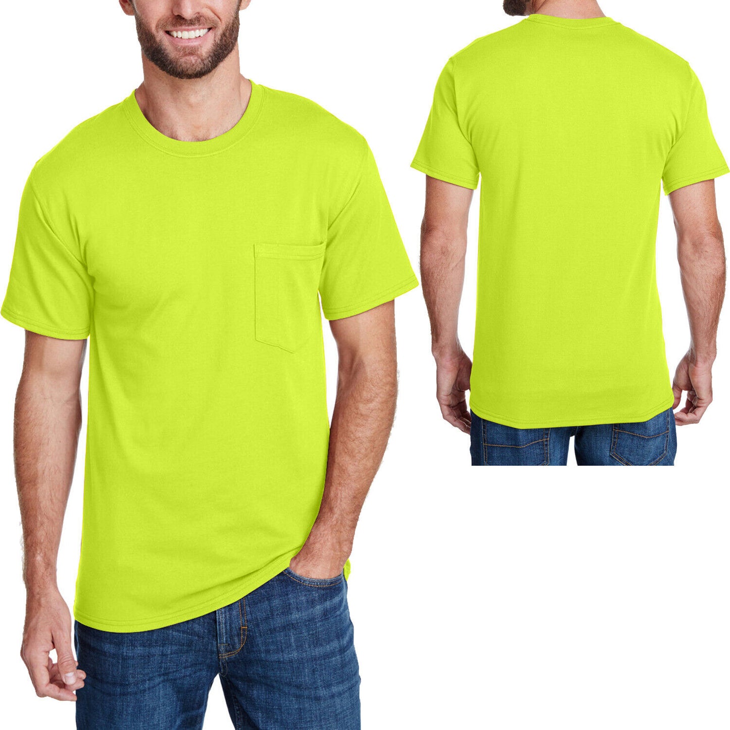 Hanes Mens Safety Pocket T-Shirt UPF Odor Protect Extra Length Moisture Wick Tee