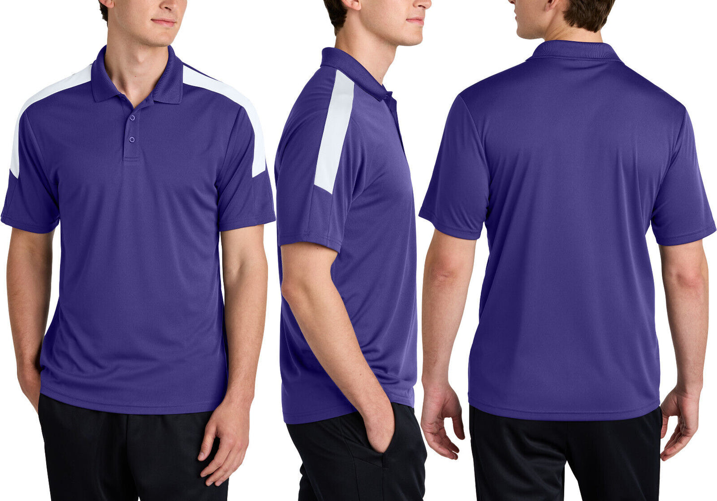 Mens Color Block Shoulder Wicking Polo UPF 30+ Moisture Wicking Team Sport XS-4X
