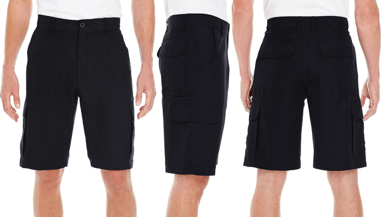 Mens Black Microfiber Cargo Shorts Moisture Wicking Pockets Size 32-38 NEW!