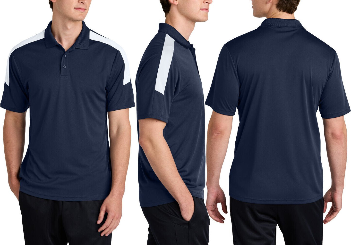 Mens Color Block Shoulder Wicking Polo UPF 30+ Moisture Wicking Team Sport XS-4X