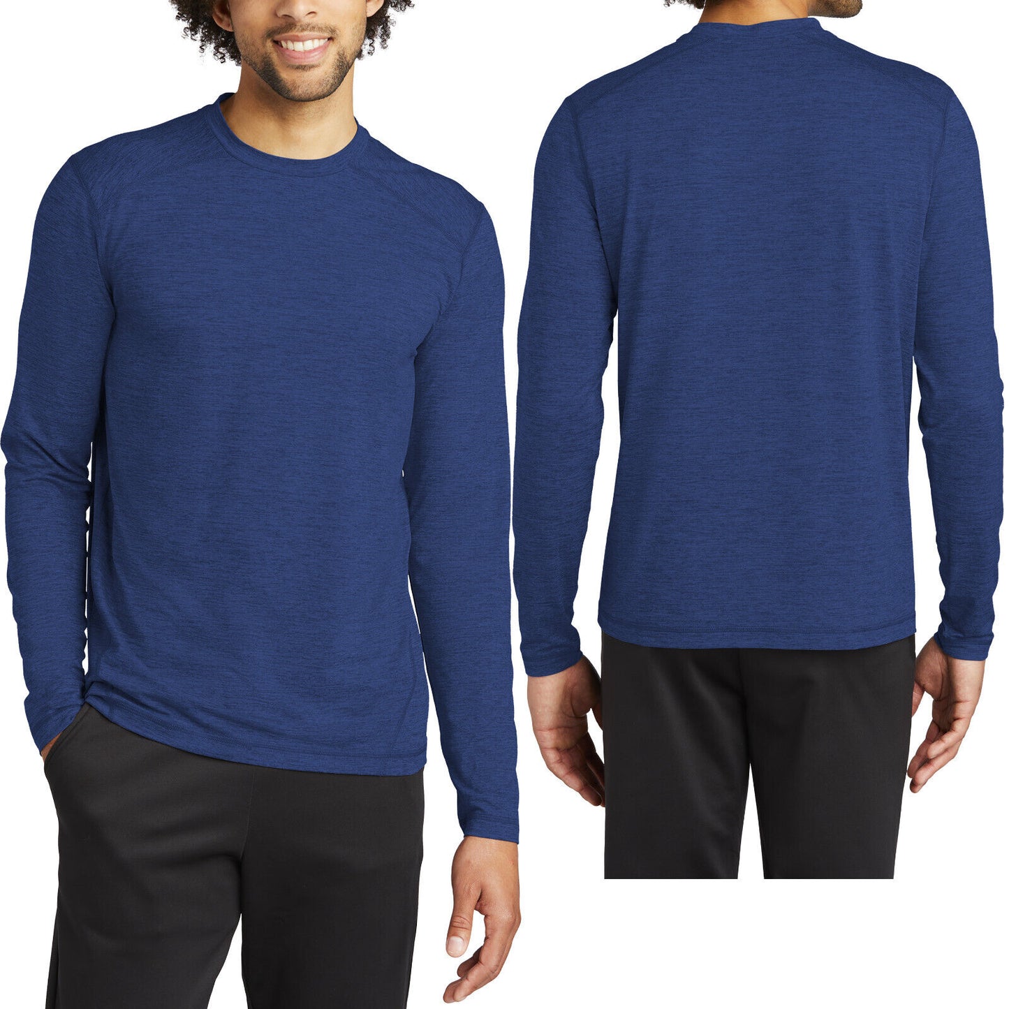 Mens Long Sleeve Moisture Wicking Heather T-Shirt Workout Layering Tee XS-4XL