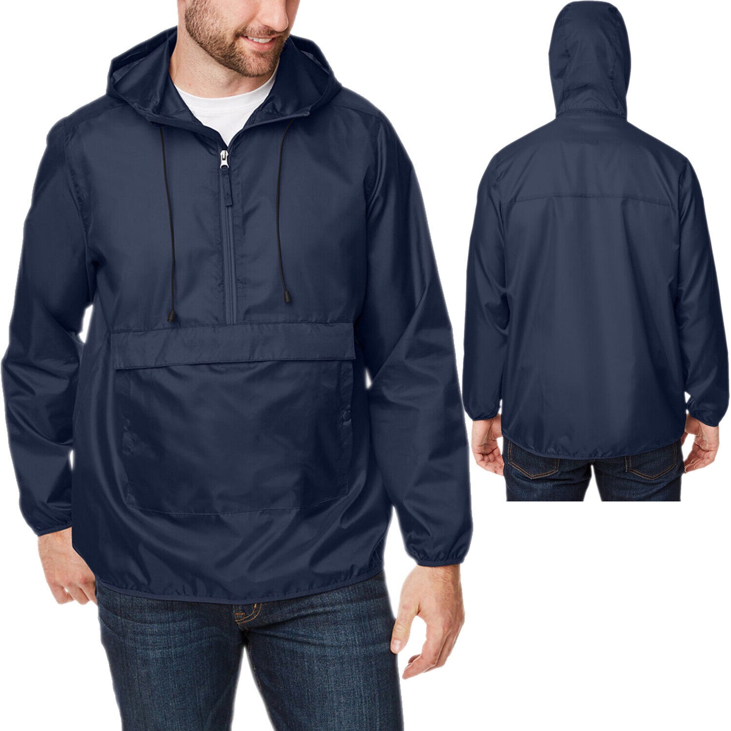 Mens Weather Fighting Packable Hooded Anorak Wind Jacket Pullover Water Resist