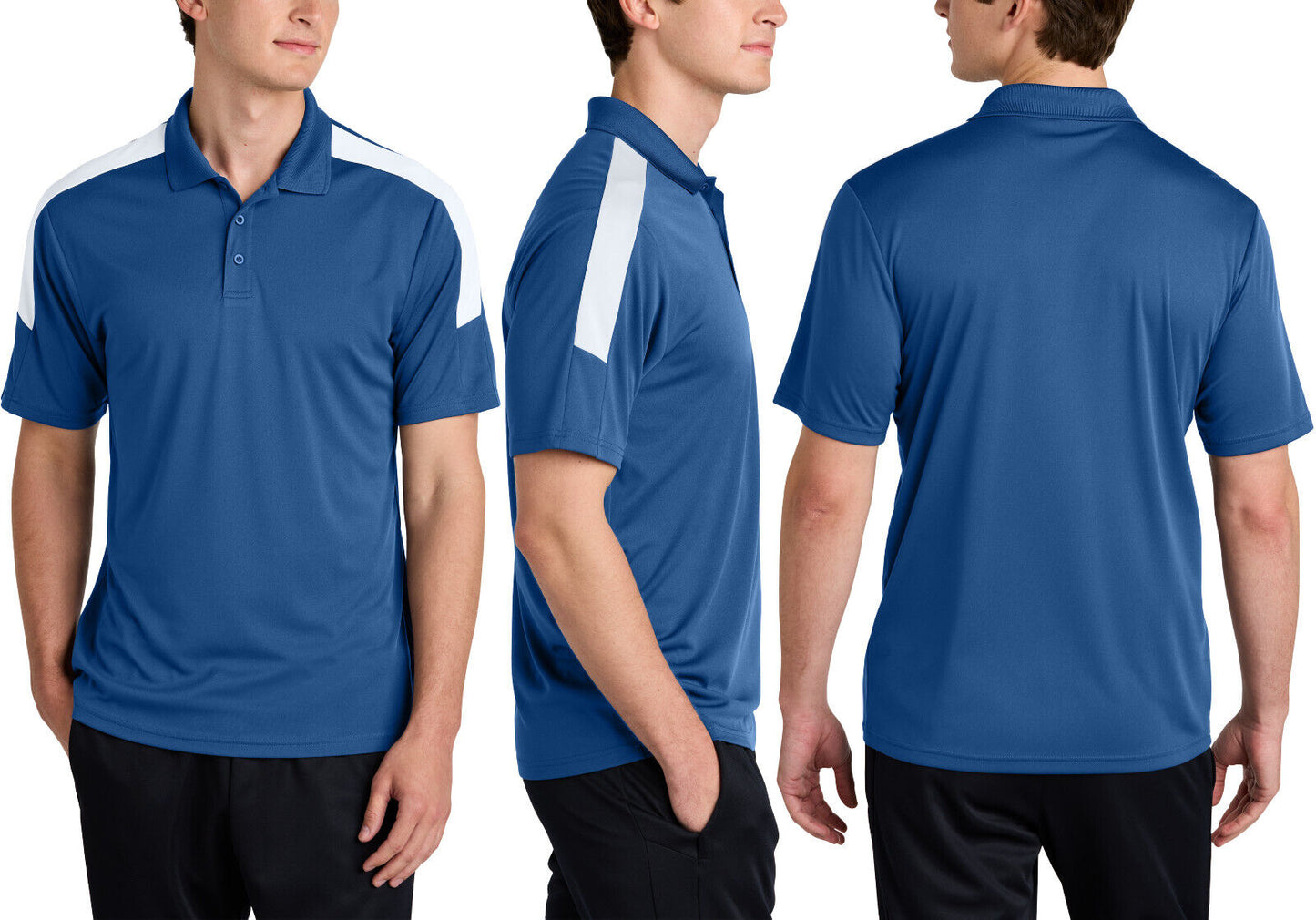 Mens Color Block Shoulder Wicking Polo UPF 30+ Moisture Wicking Team Sport XS-4X