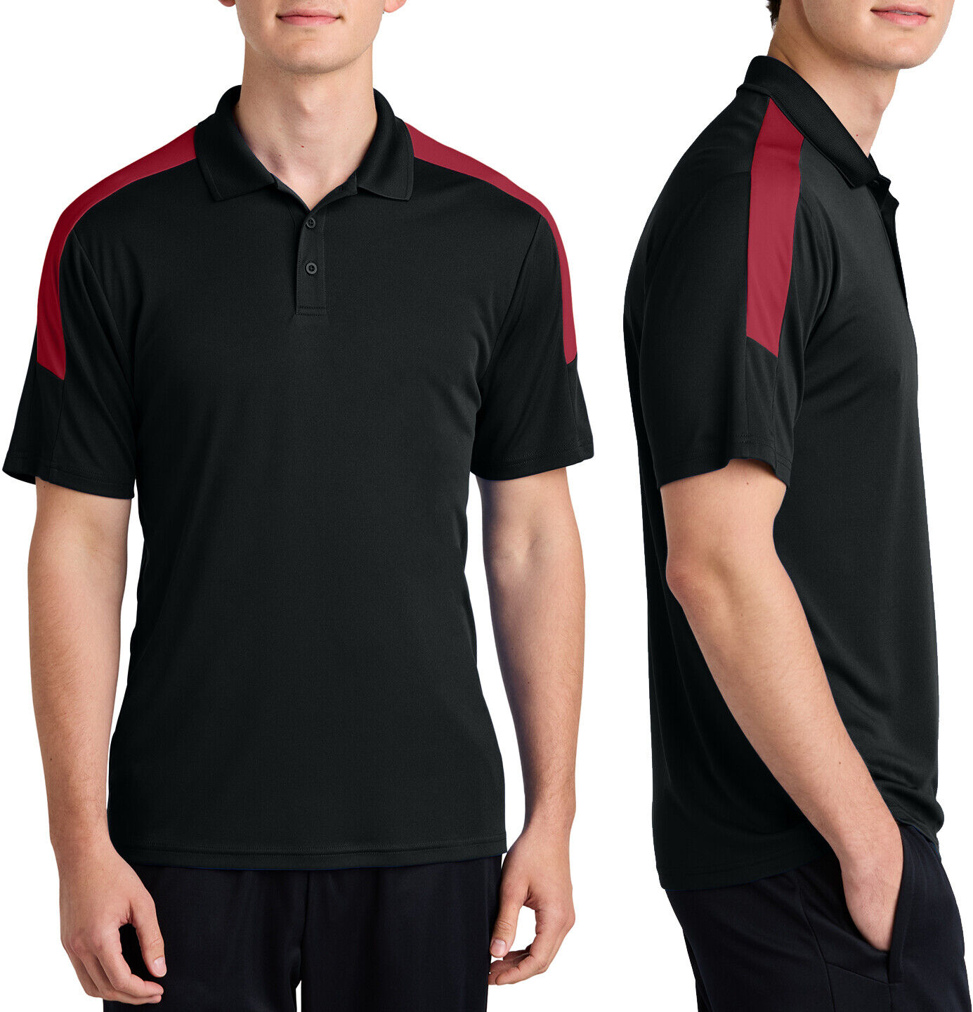 Mens Color Block Shoulder Wicking Polo UPF 30+ Moisture Wicking Team Sport XS-4X