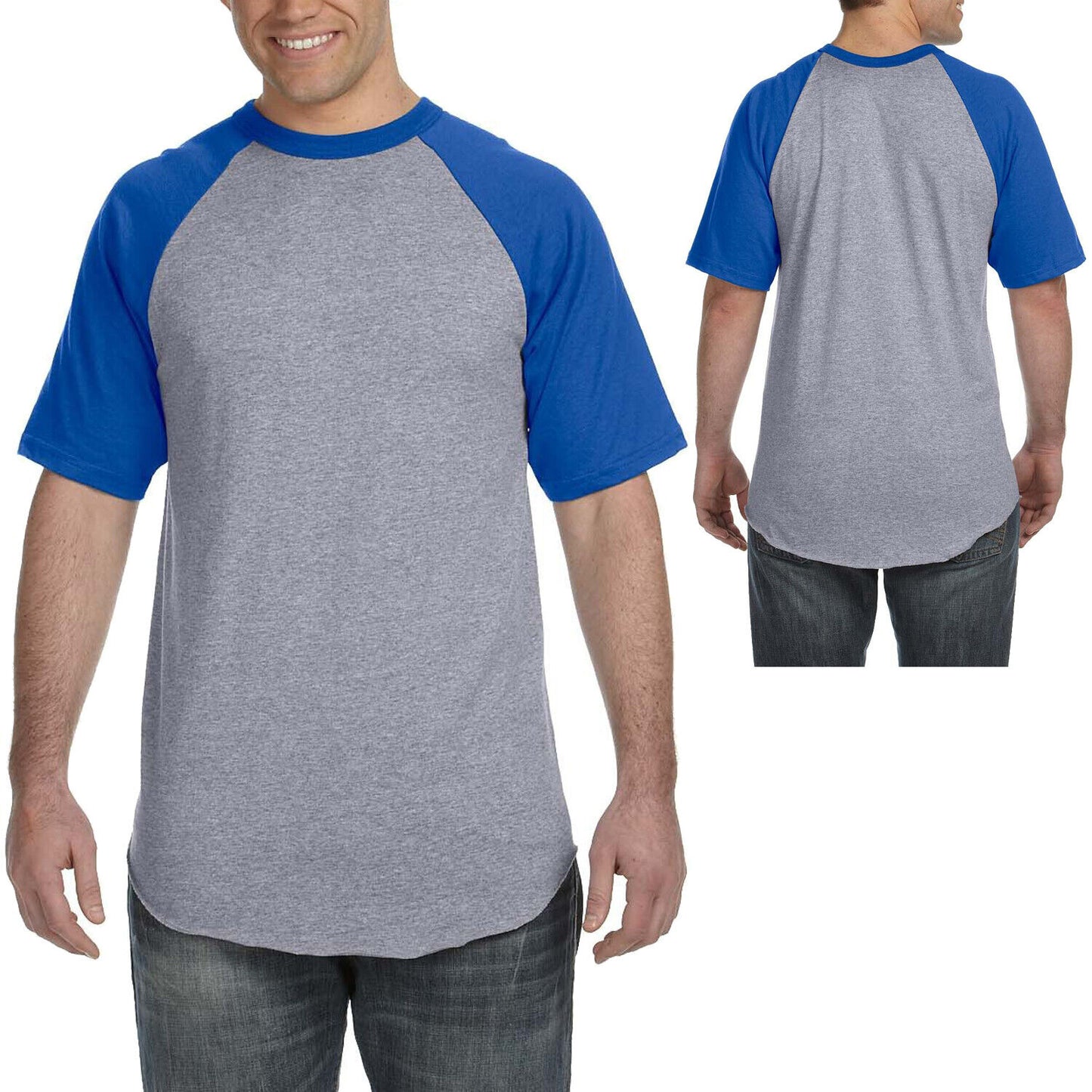 Mens Short-Sleeve Baseball Blended Jersey Raglan T-Shirt Performance Tee S-3XL