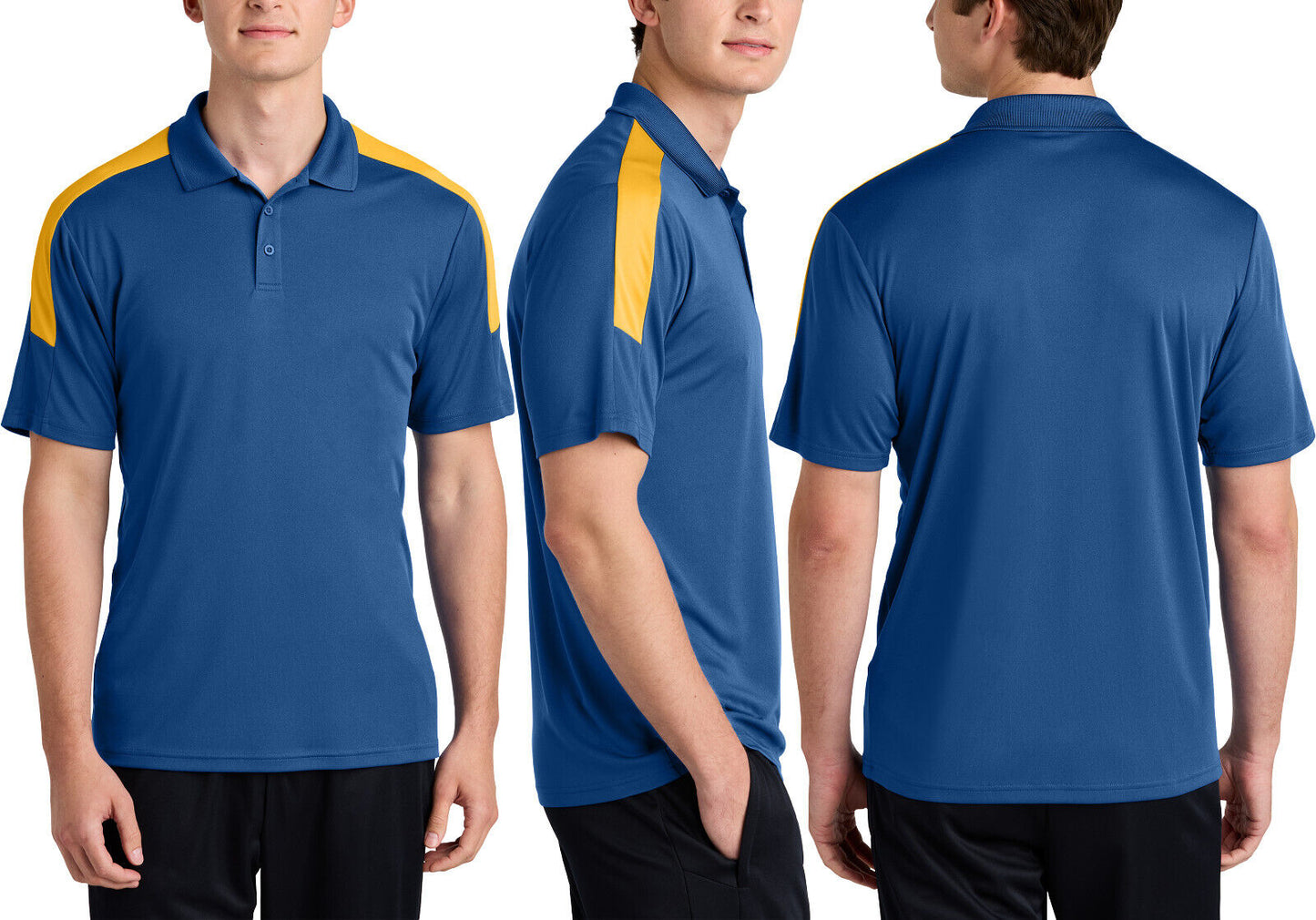 Mens Color Block Shoulder Wicking Polo UPF 30+ Moisture Wicking Team Sport XS-4X