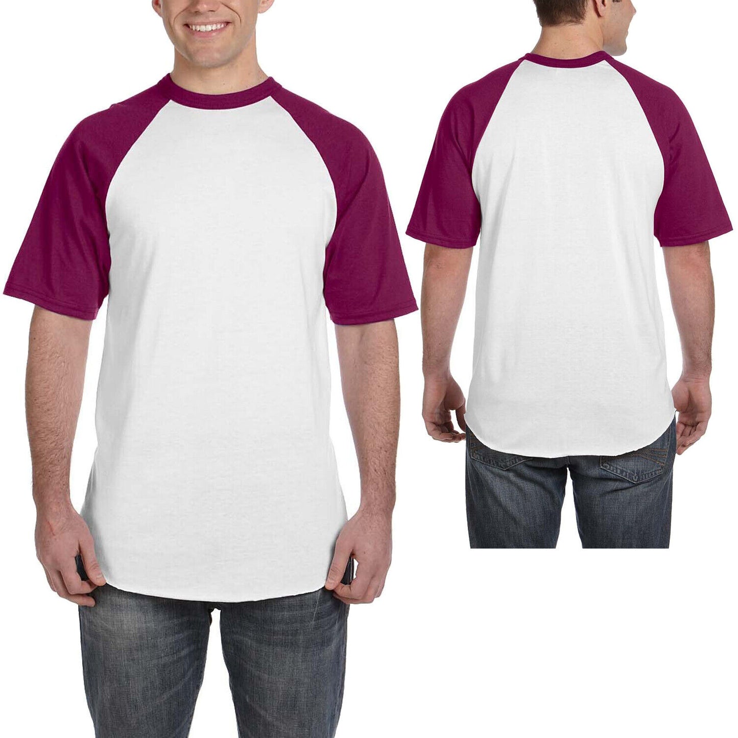 Mens Short-Sleeve Baseball Blended Jersey Raglan T-Shirt Performance Tee S-3XL