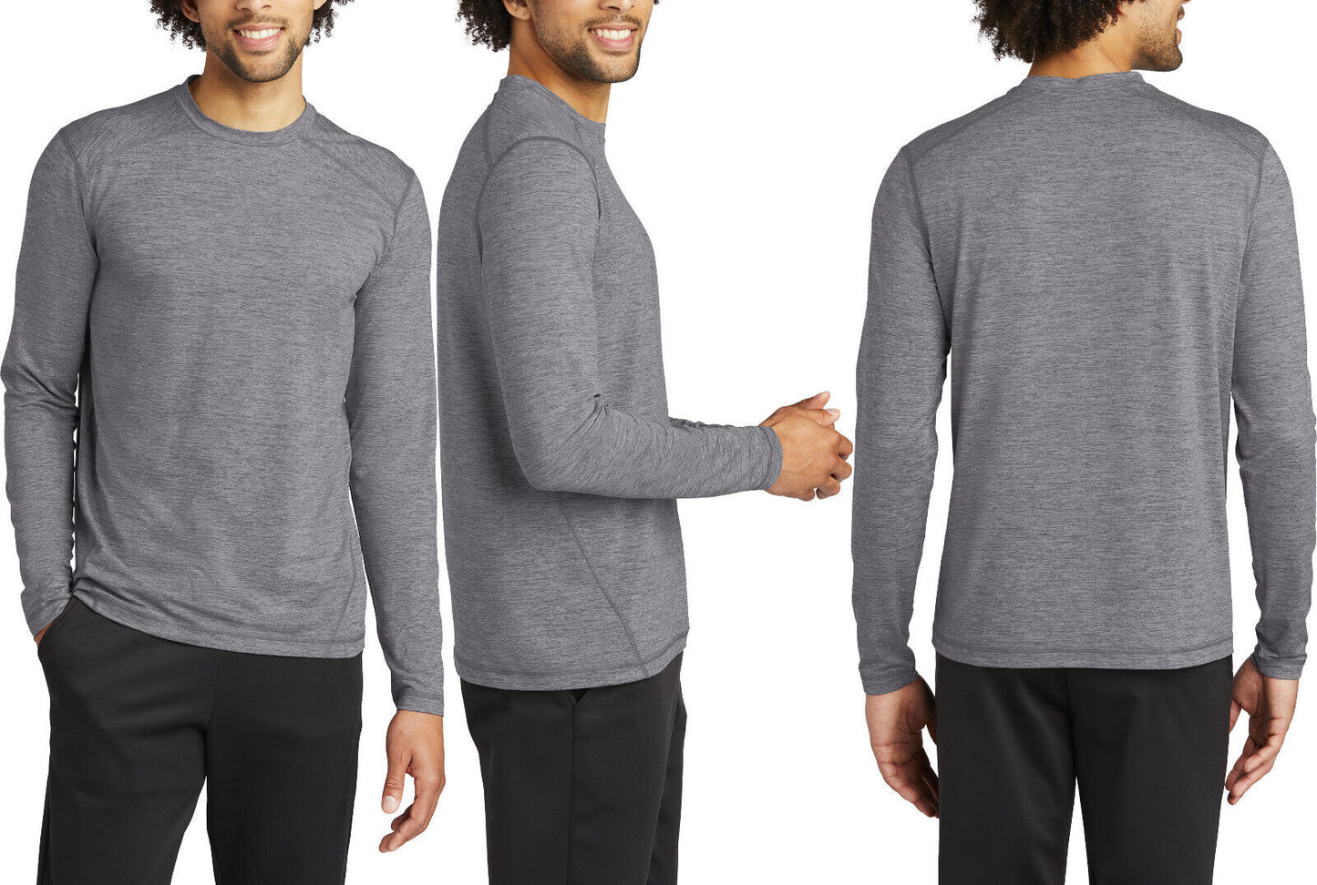 Mens Long Sleeve Moisture Wicking Heather T-Shirt Workout Layering Tee XS-4XL