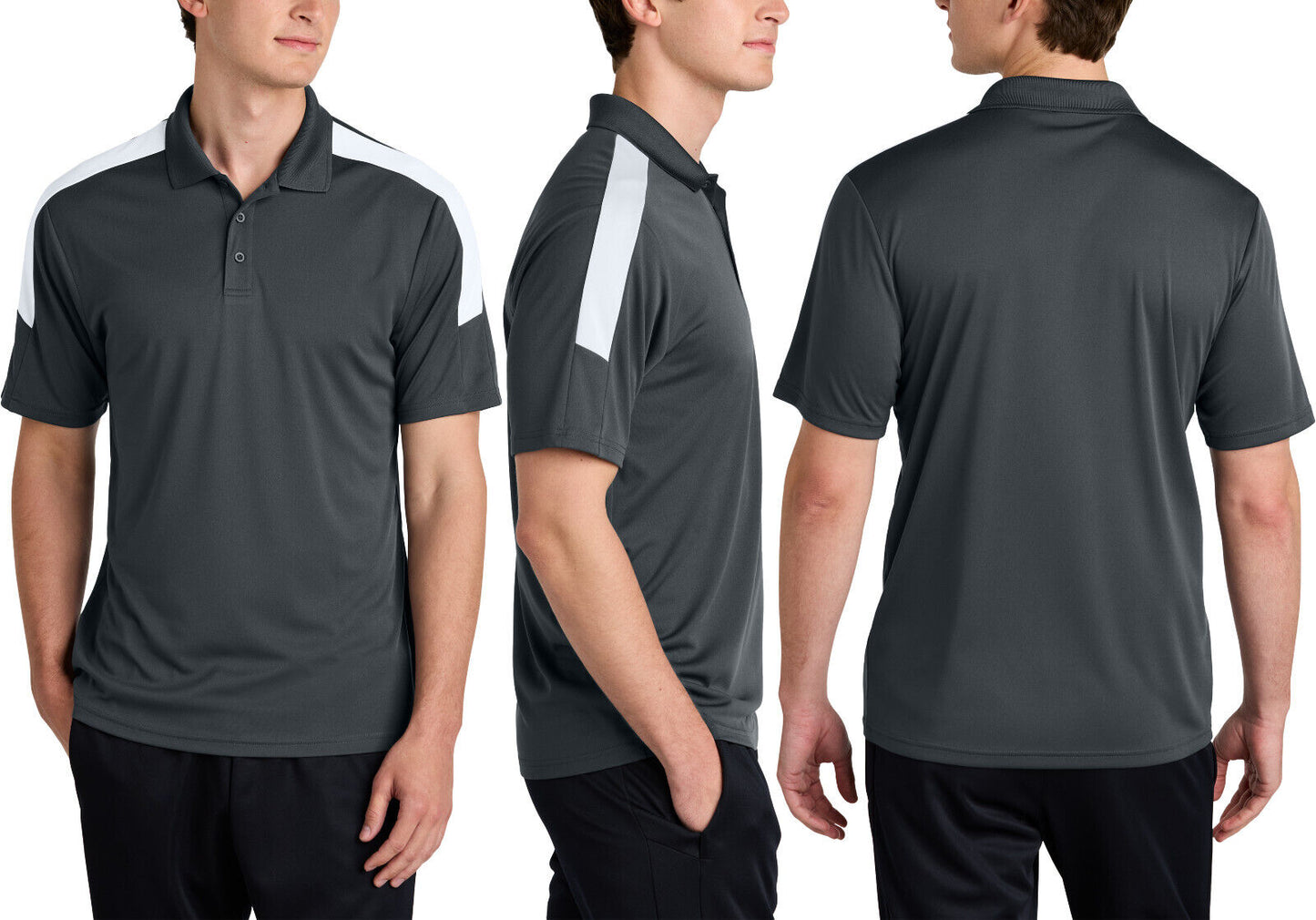 Mens Color Block Shoulder Wicking Polo UPF 30+ Moisture Wicking Team Sport XS-4X