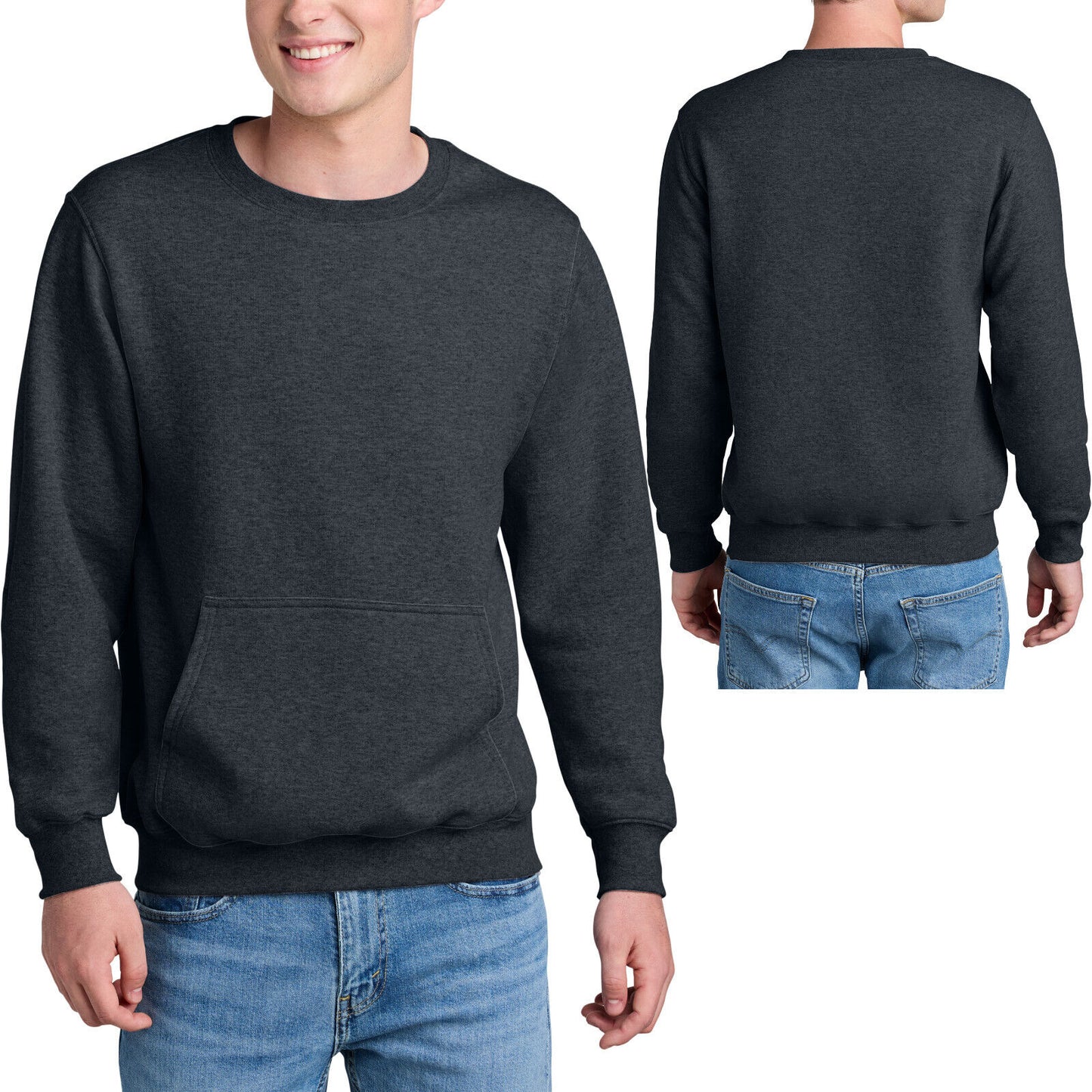 Mens Soft Cozy Fleece Creneck Pocket Blended Sweatshirt S-4XL 8 Colors NEW!
