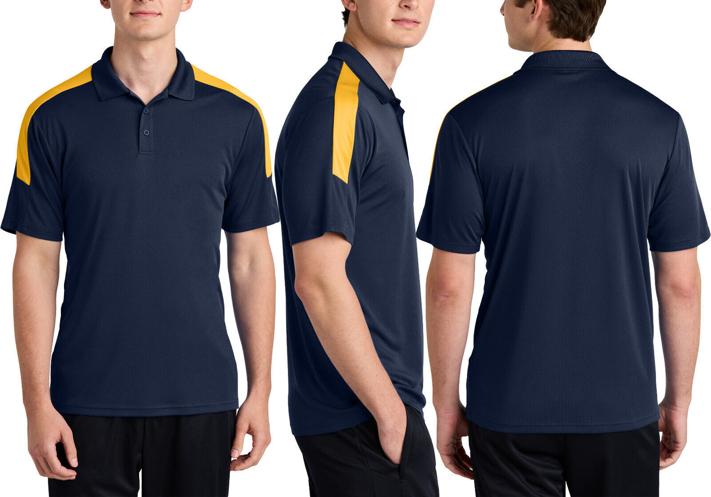 Mens Color Block Shoulder Wicking Polo UPF 30+ Moisture Wicking Team Sport XS-4X