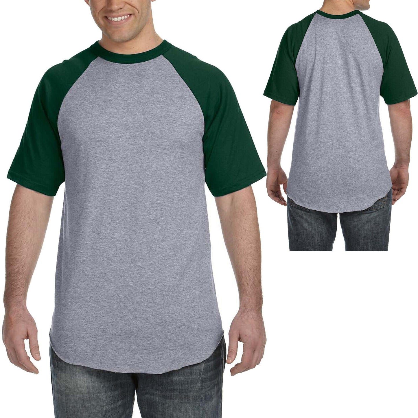 Mens Short-Sleeve Baseball Blended Jersey Raglan T-Shirt Performance Tee S-3XL