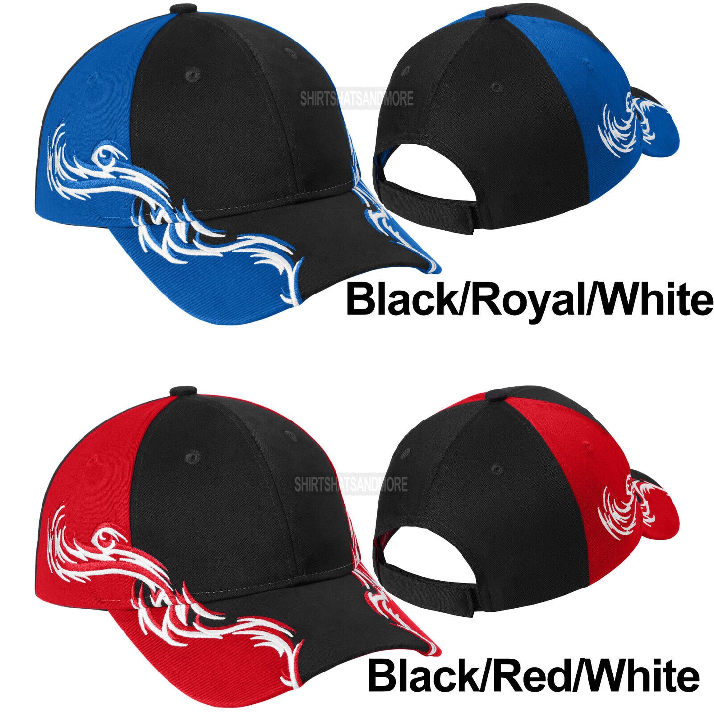 Colorblock Racing Cap With Flames Structured Mid Profile 100% Cotton Twill Hat