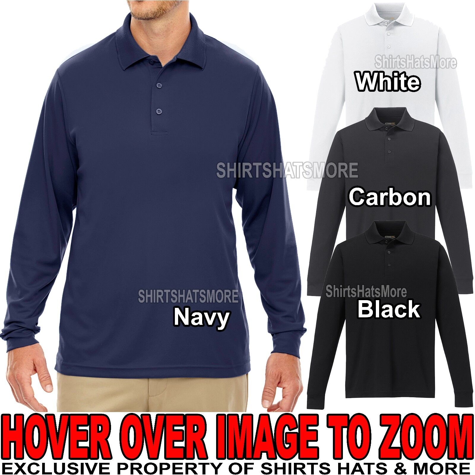 Men s BIG TALL LONG SLEEVE Polo Shirt Moisture Wicking XLT 2XLT 3XLT Shirts Hats and More