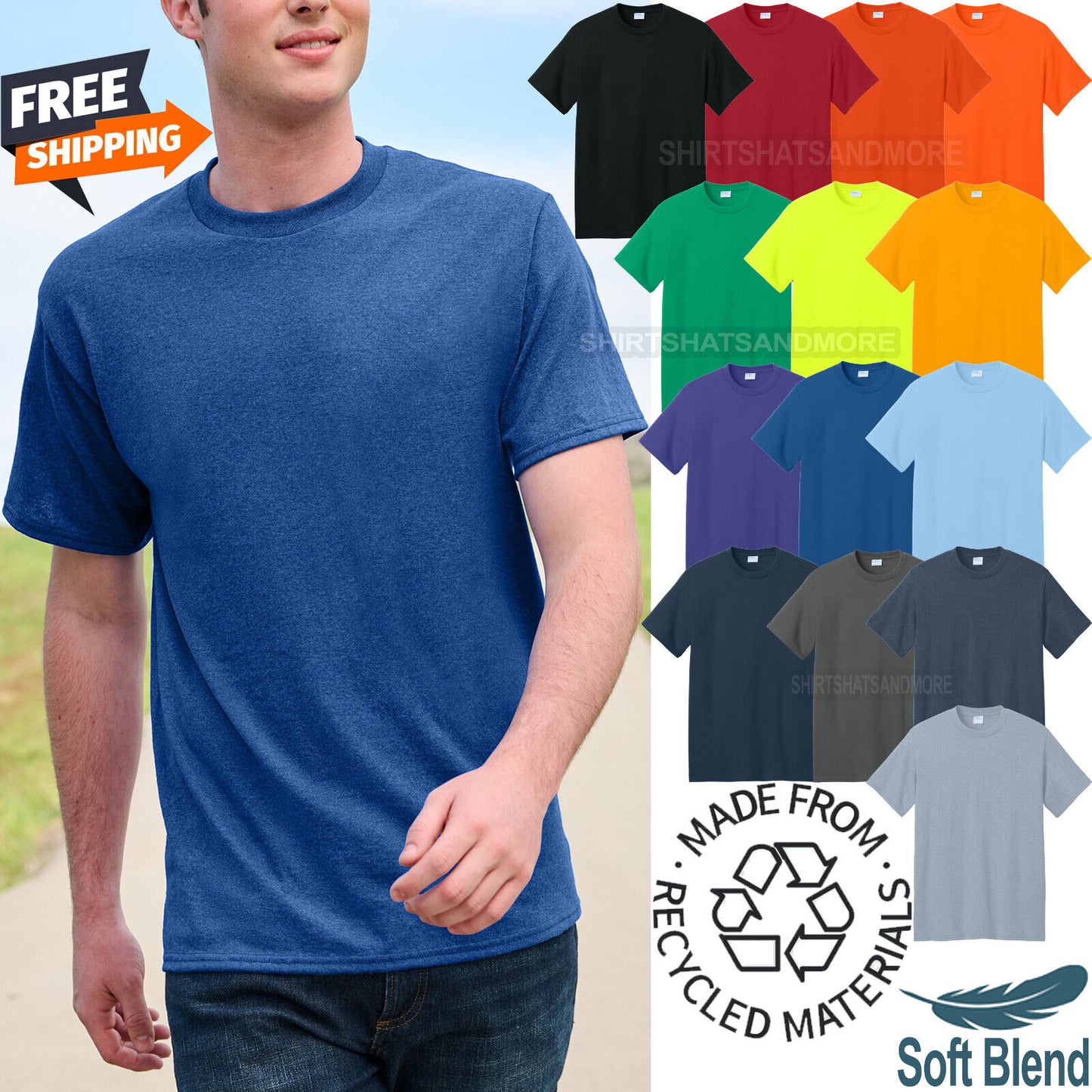 Mens Sustainably Made Tee Blended Soft T-Shirt 50% Poly 50% Cotton Blend S-4XL