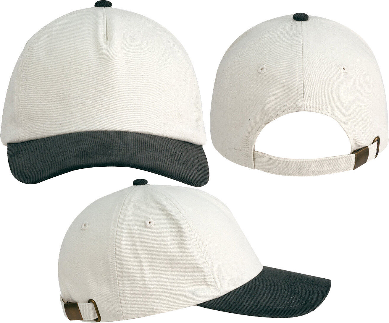 100% Cotton Two-Tone Corduroy Cap Baseball Hat Unstructured 5-Panel NEW!