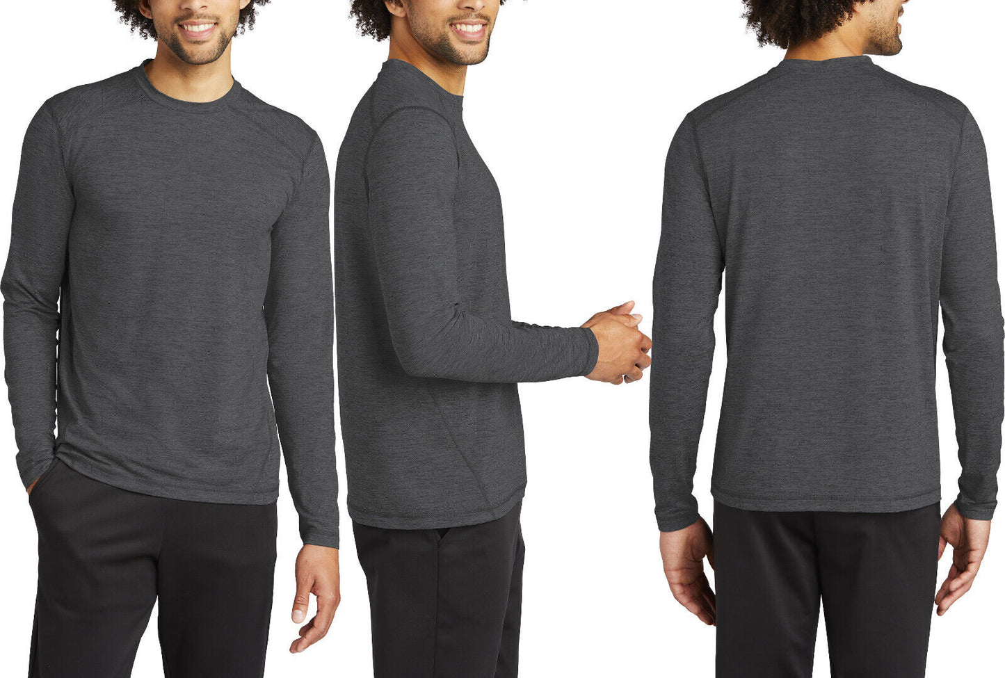 Mens Long Sleeve Moisture Wicking Heather T-Shirt Workout Layering Tee XS-4XL