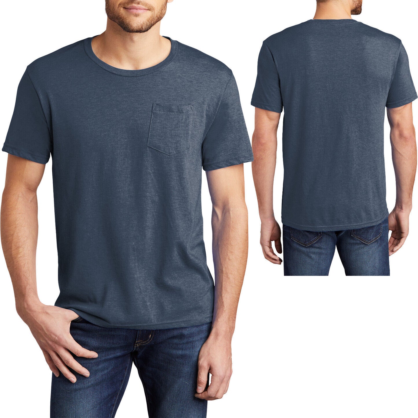 Mens Heathers & Solids Crew Neck T-Shirt with POCKET Tee Size XL, 2XL, 3XL, 4XL