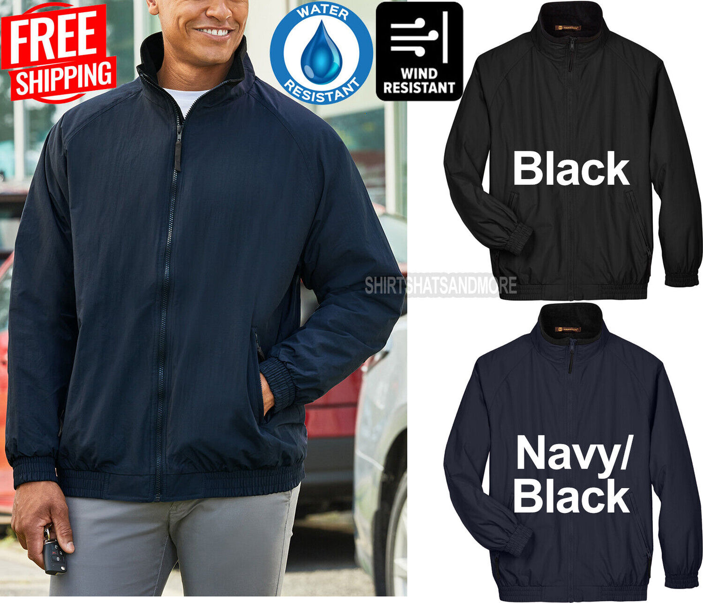 Mens Fleece Anti-Pill Lined Nylon Jacket Wind & Rain Water Resistant XS-4XL NEW!