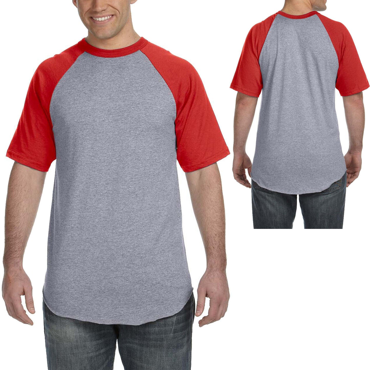 Mens Short-Sleeve Baseball Blended Jersey Raglan T-Shirt Performance Tee S-3XL