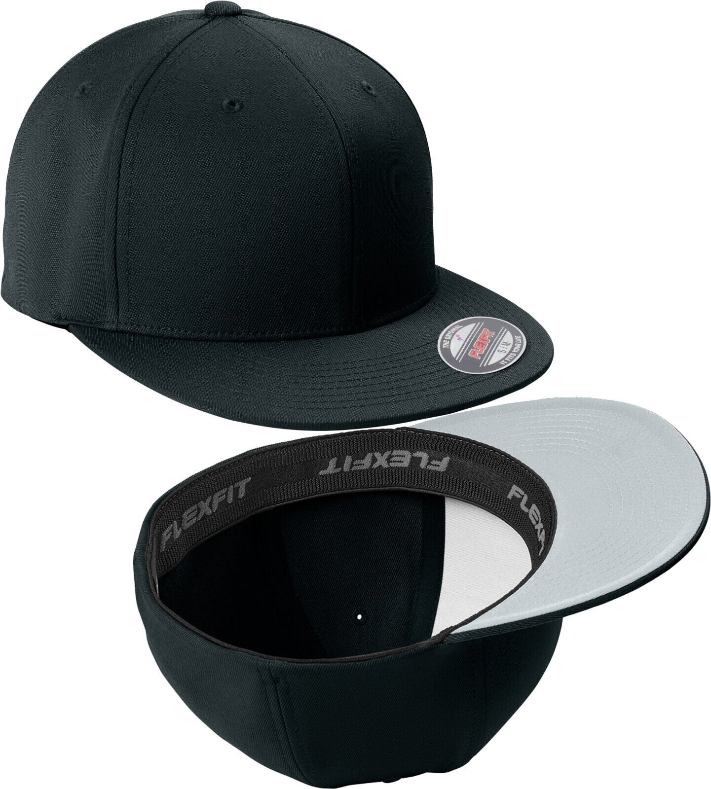 Flexfit Cool & Dry Flat Bill Structured Baseball Hat High Profile Cap S/M, L/XL