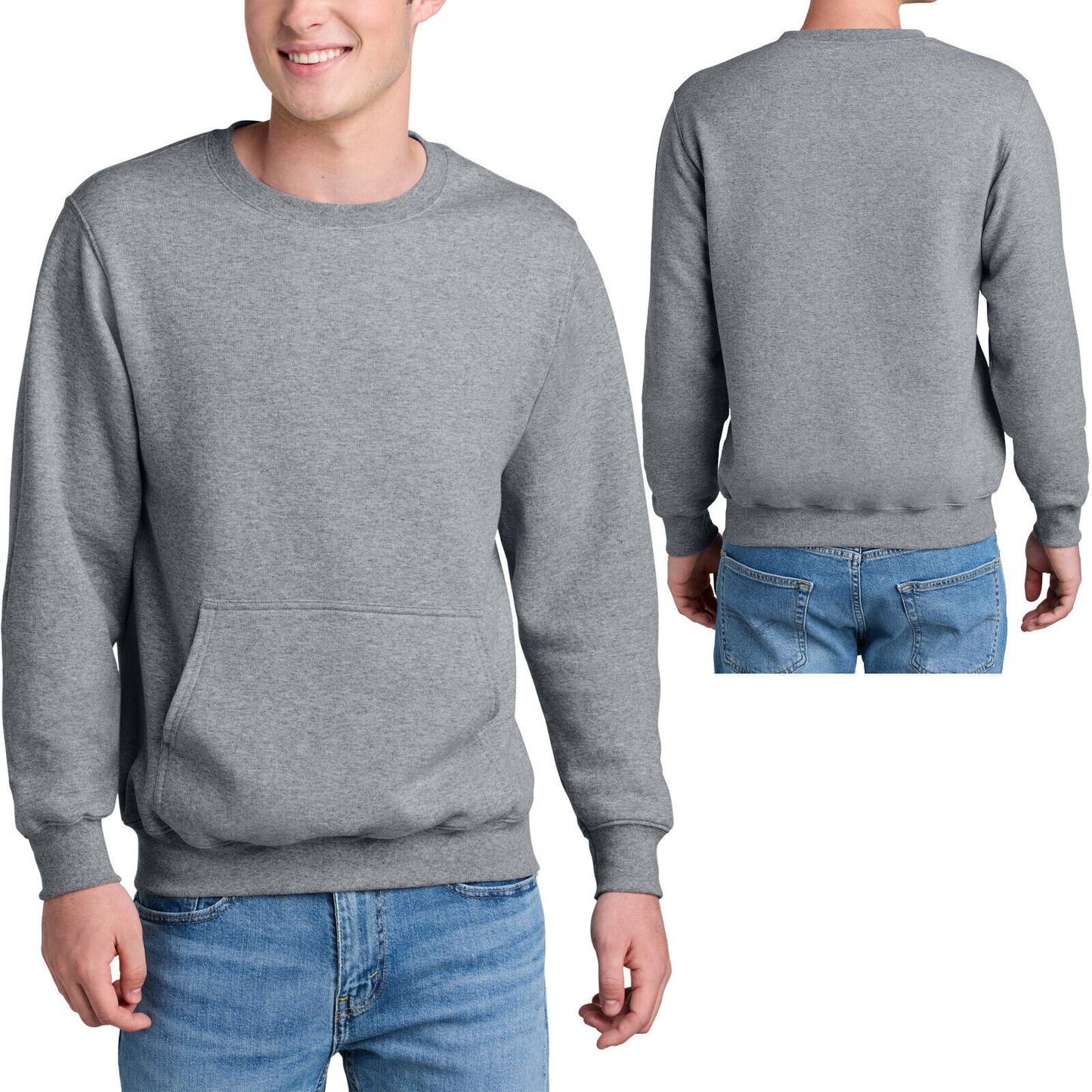 Mens Soft Cozy Fleece Creneck Pocket Blended Sweatshirt S-4XL 8 Colors NEW!