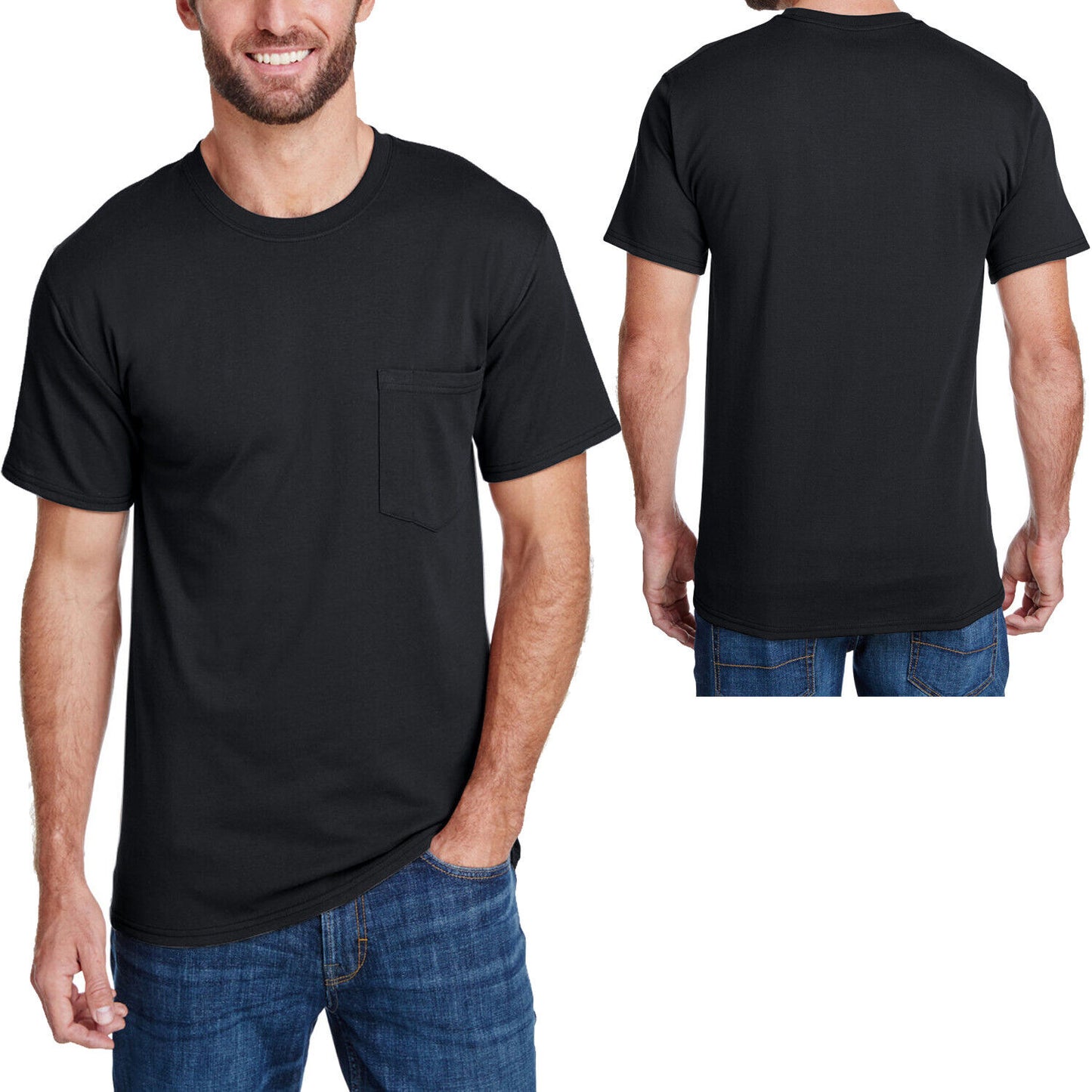 Mens Hanes Pocket T-Shirt 50-20 UPF Moisture Wick Odor Protect Extra Length Tee