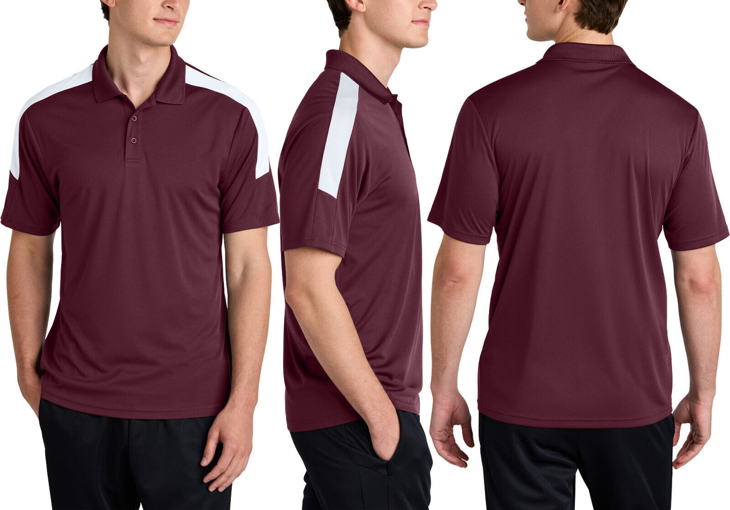 Mens Color Block Shoulder Wicking Polo UPF 30+ Moisture Wicking Team Sport XS-4X