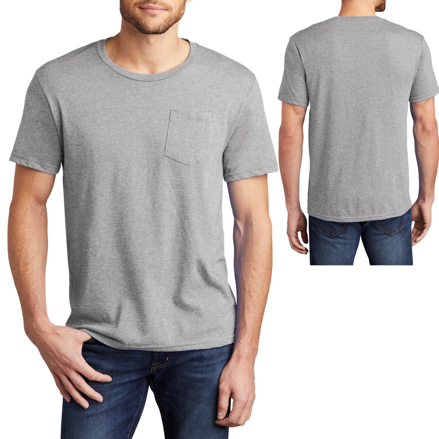 Mens Heathers & Solids Crew Neck T-Shirt with POCKET Tee Size XL, 2XL, 3XL, 4XL