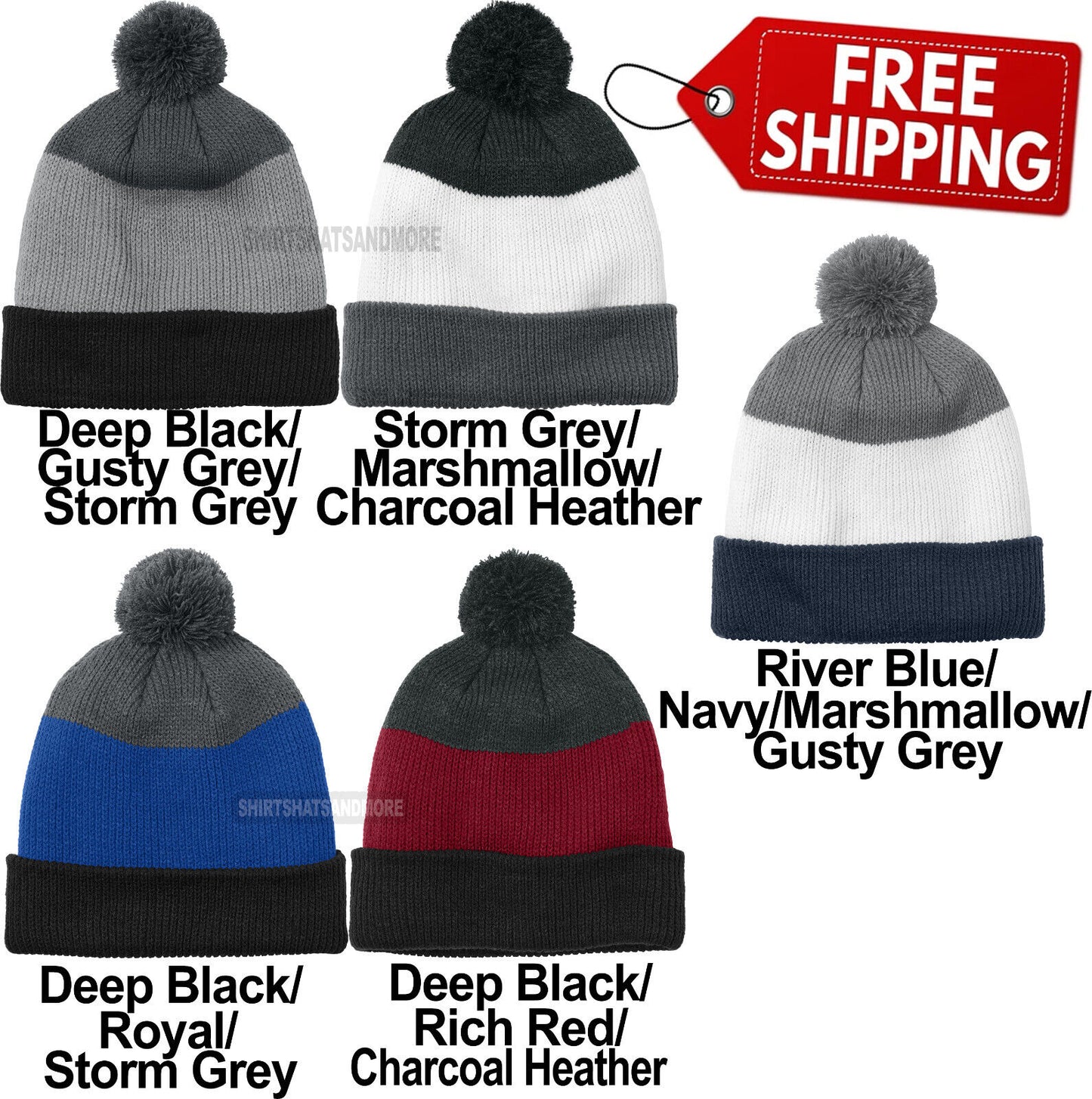 Mens Womens Cozy Striped Pom Beanie Winter Warm Headwear Hat NEW Adjustable Cuff