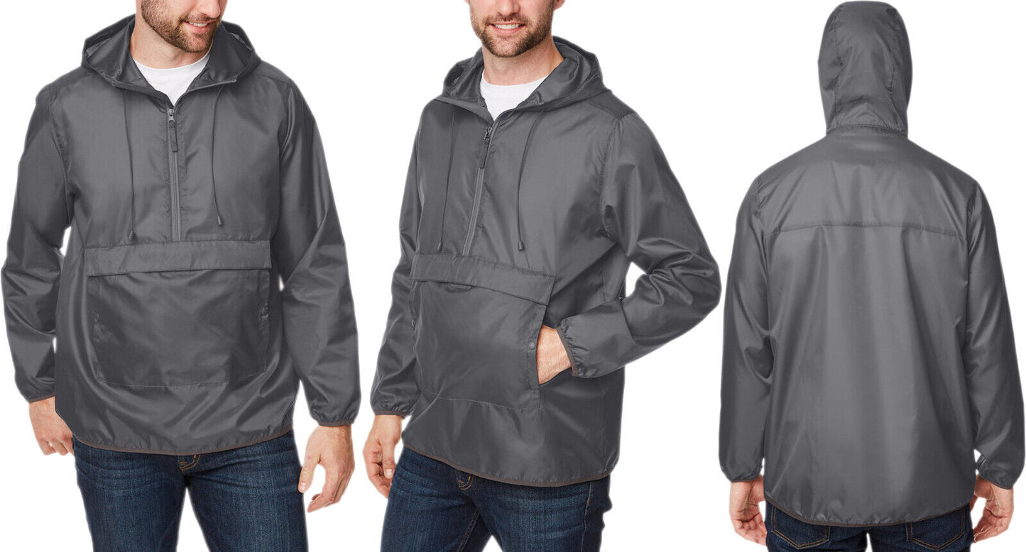 Mens Weather Fighting Packable Hooded Anorak Wind Jacket Pullover Water Resist