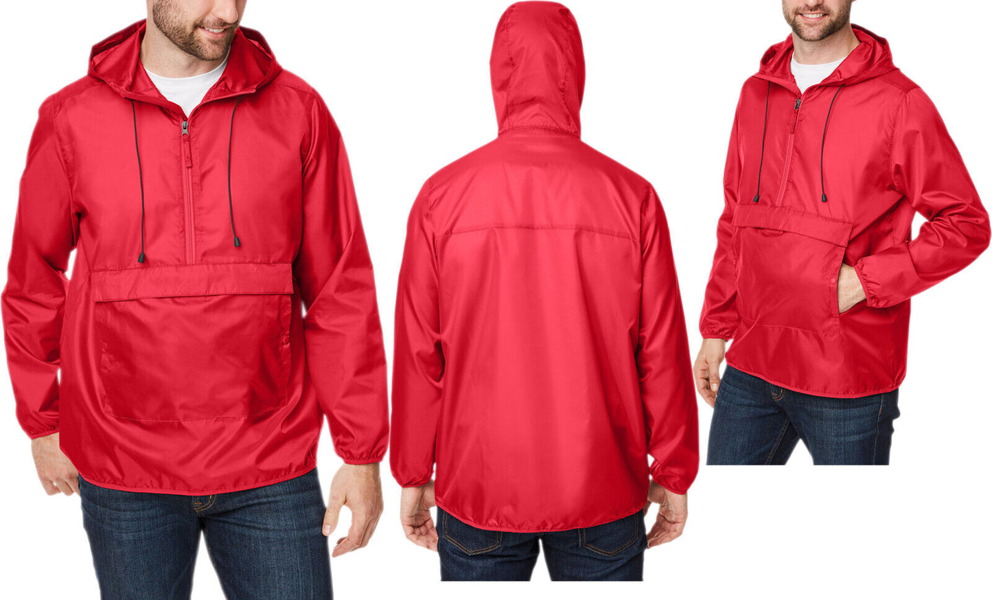 Mens Weather Fighting Packable Hooded Anorak Wind Jacket Pullover Water Resist