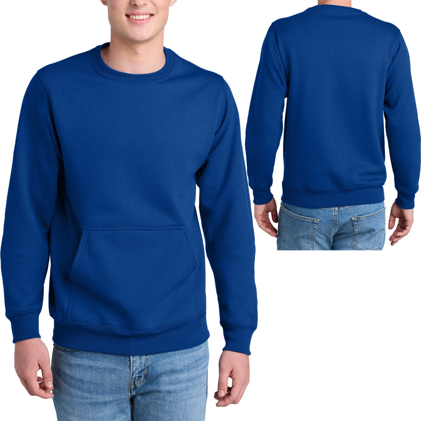 Mens Soft Cozy Fleece Creneck Pocket Blended Sweatshirt S-4XL 8 Colors NEW!