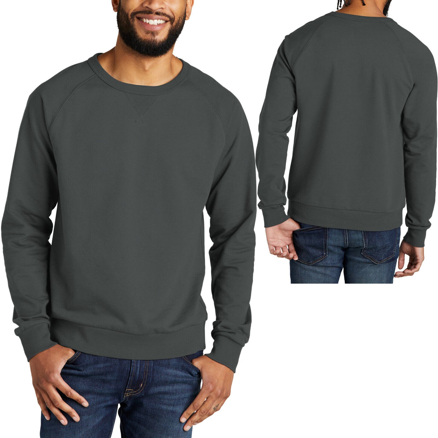 Mens 100% Organic Soft Spun Cotton French Terry Crewneck Sweatshirt XS-4XL NEW!