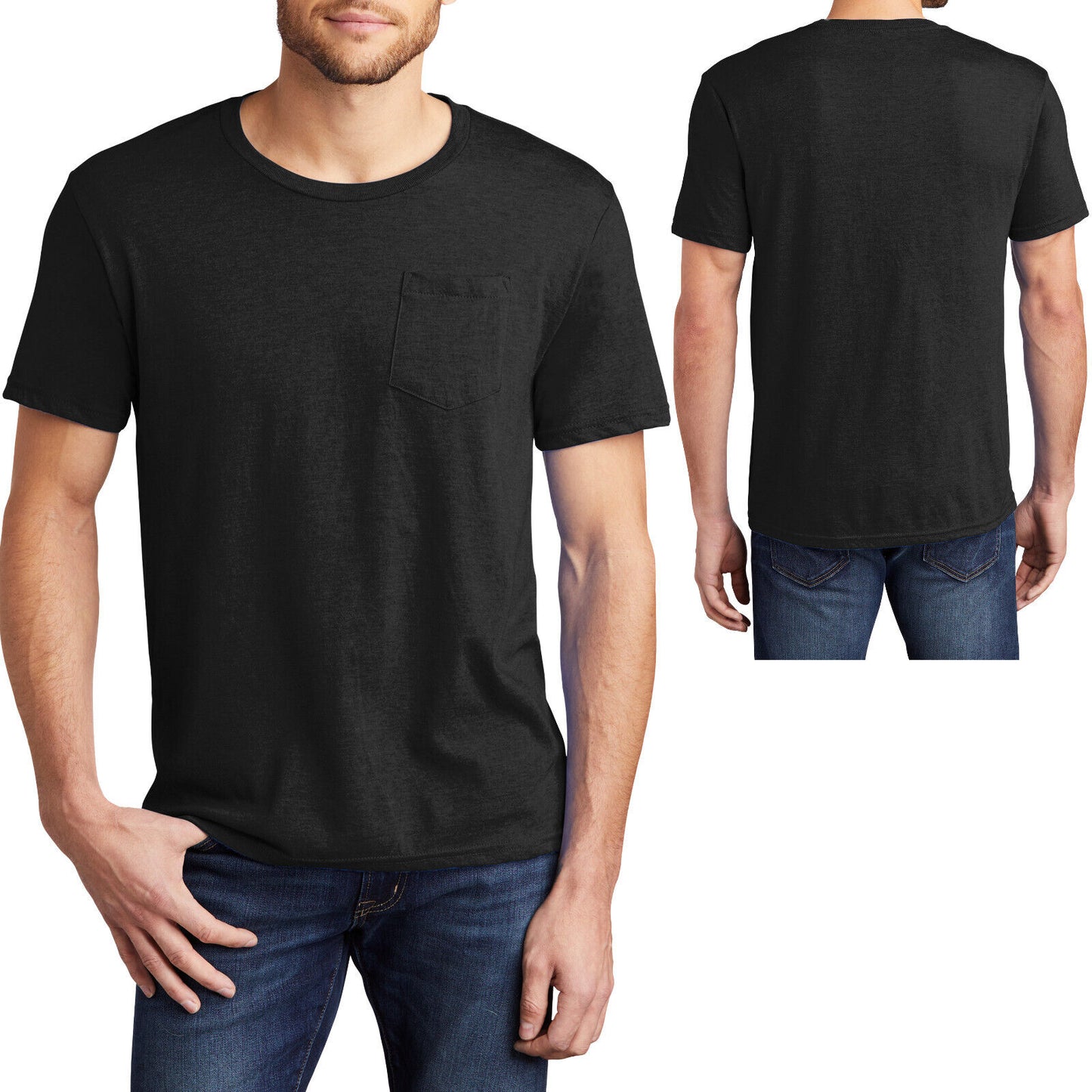 Mens Heathers & Solids Crew Neck T-Shirt with POCKET Tee Size XL, 2XL, 3XL, 4XL