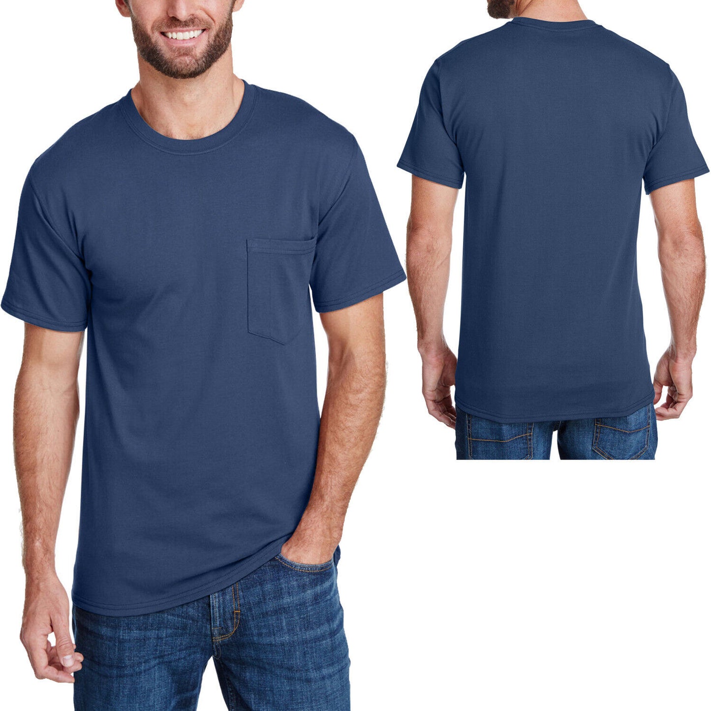 Mens Hanes Pocket T-Shirt 50-20 UPF Moisture Wick Odor Protect Extra Length Tee