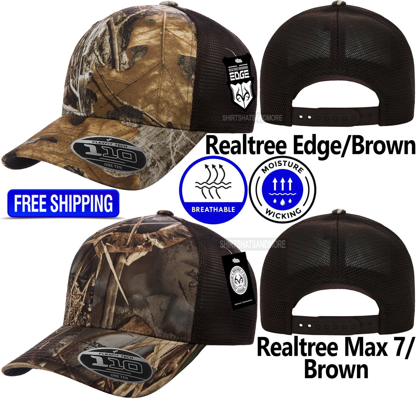 Mid Profile 6 Panel Hat Realtree Camo Edge Max-7 Mesh Cap Camoflauge Adjustable