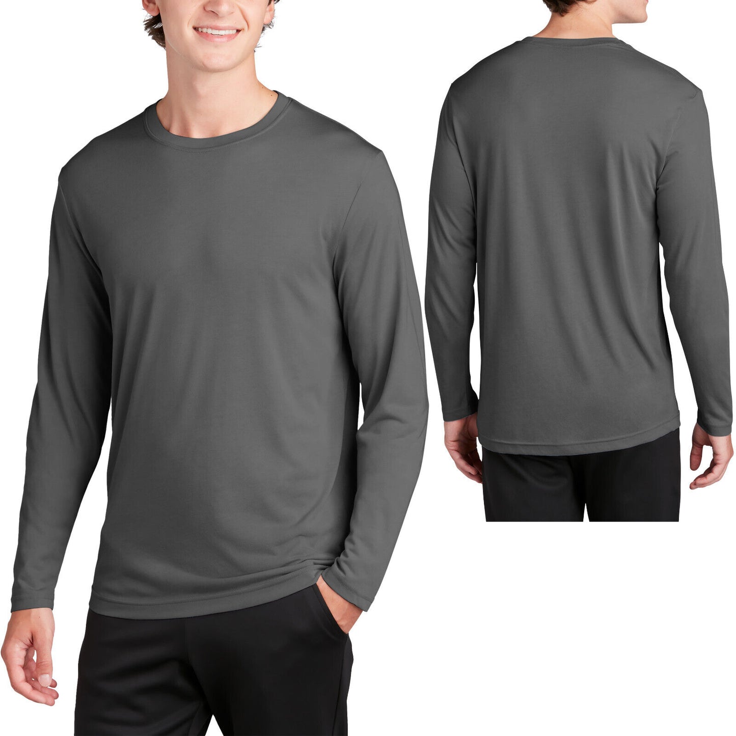 Mens 100% Poly "COTTON FEEL" Moisture Wicking Athletic Long Sleeve T-Shirt XS-4X