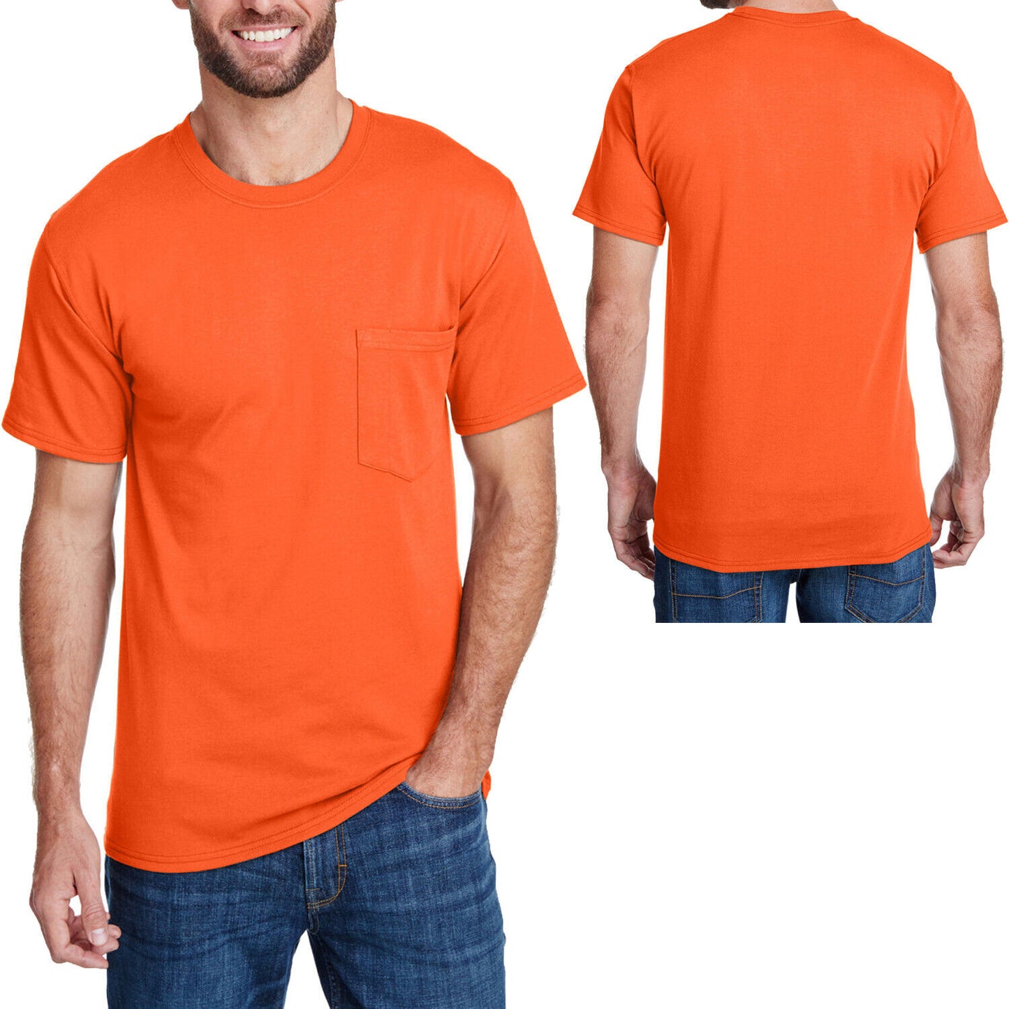 Mens Hanes Pocket T-Shirt 50-20 UPF Moisture Wick Odor Protect Extra Length Tee