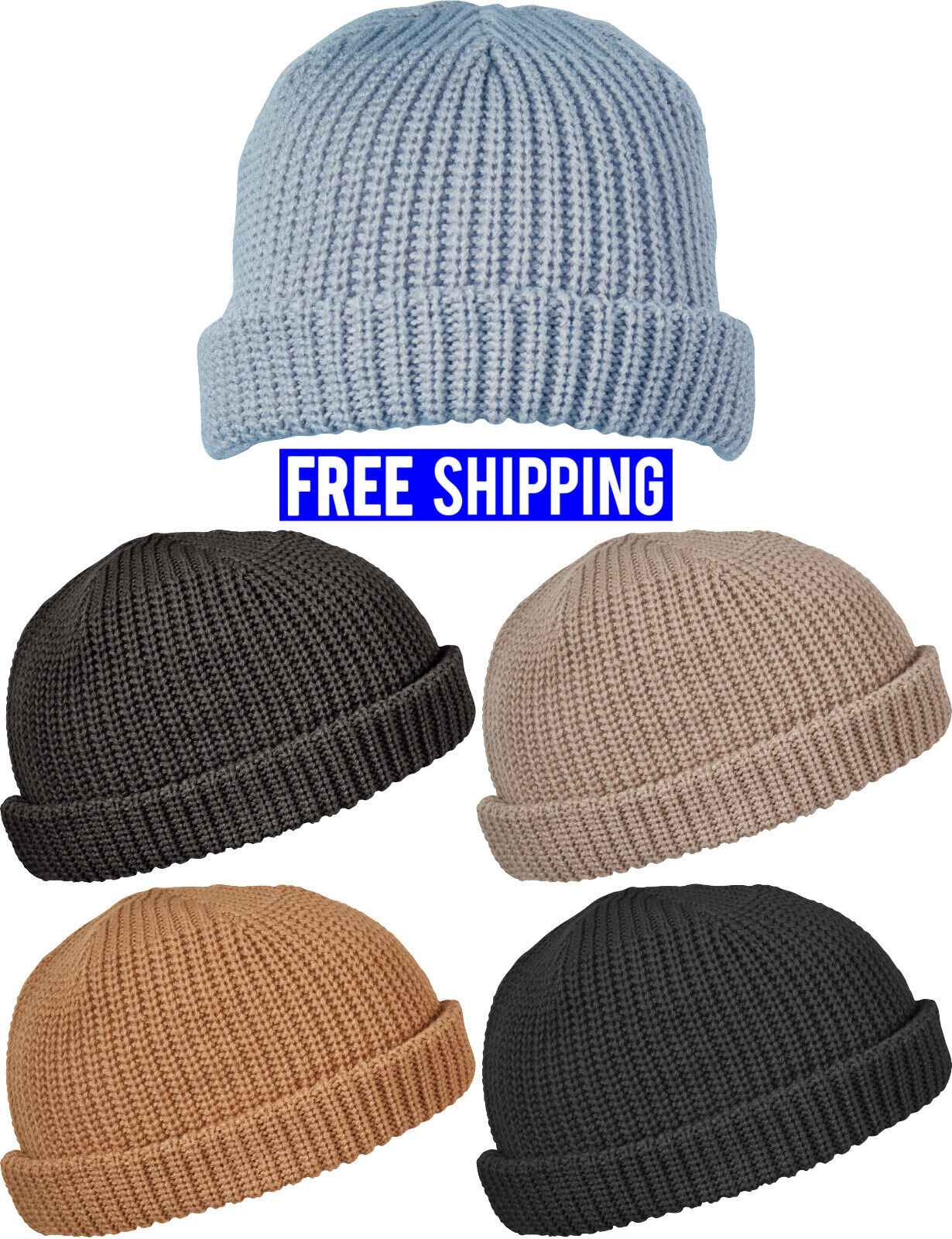 Dock Beanie Winter Warm Headwear Double Layer 7" Length With 2" Fold-Up Cuff NEW