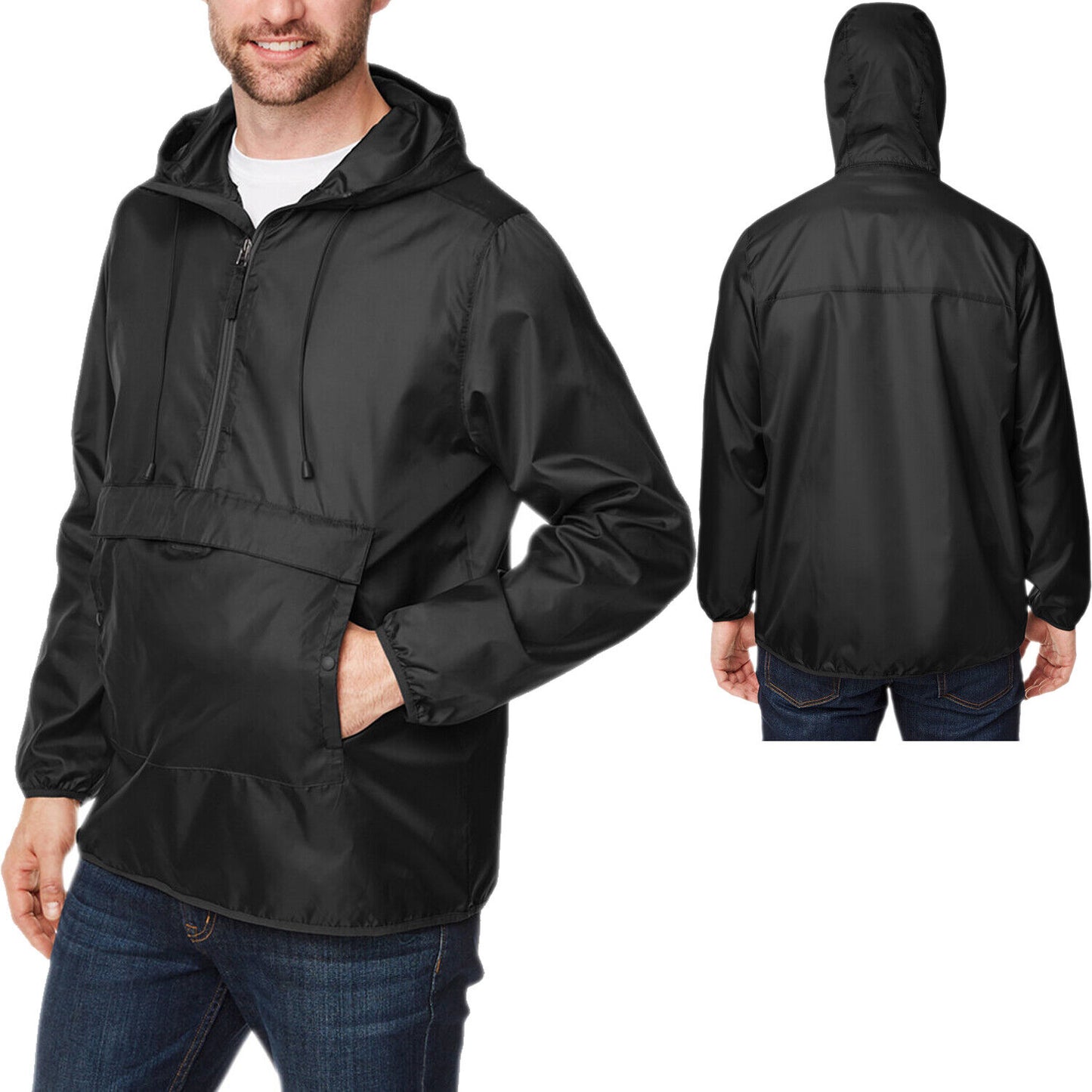 Mens Weather Fighting Packable Hooded Anorak Wind Jacket Pullover Water Resist