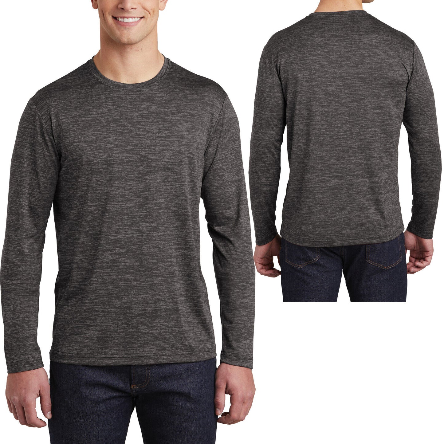 Mens Long Sleeve Moisture Wicking Energized Heather T-Shirt Resist Snags Tee NEW