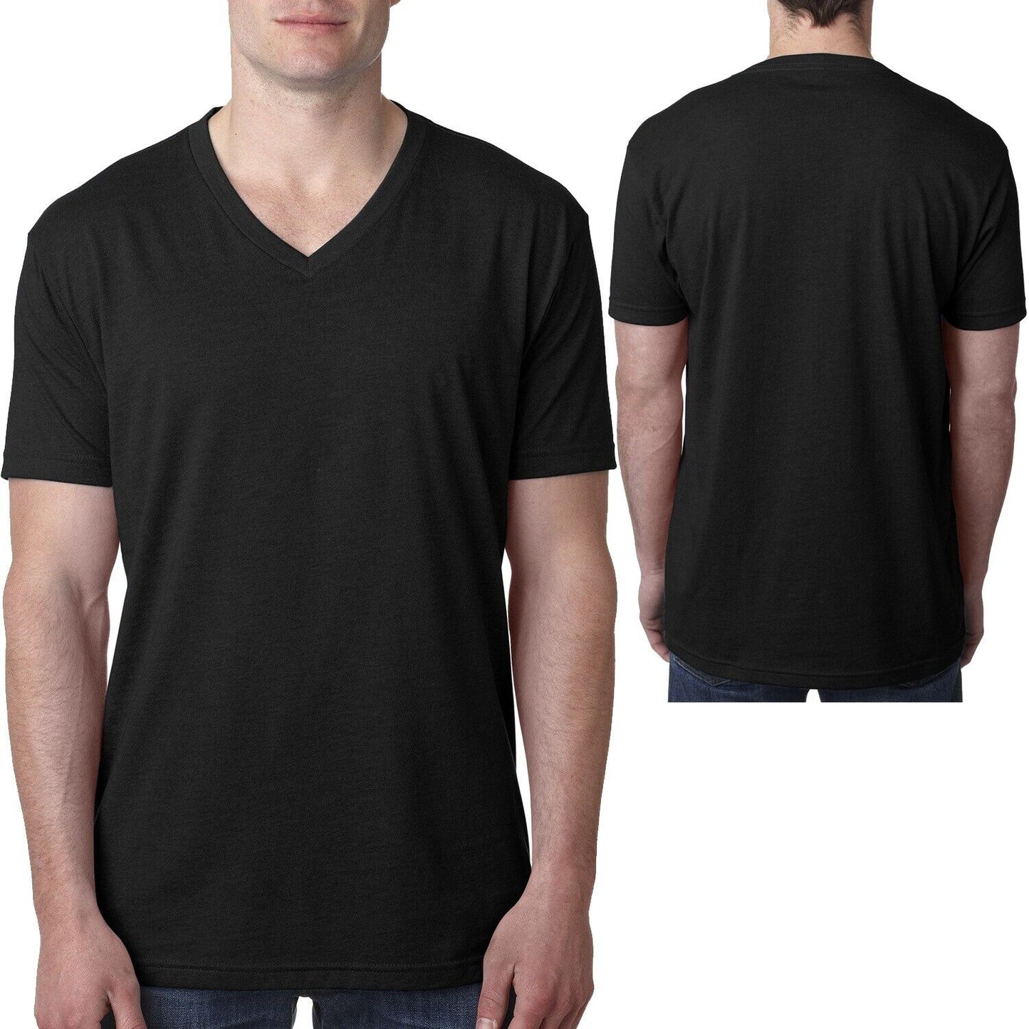 Mens Soft Preshrunk Blended V-Neck Jersey Tee Slightly Heathered CVC T-Shirt NEW