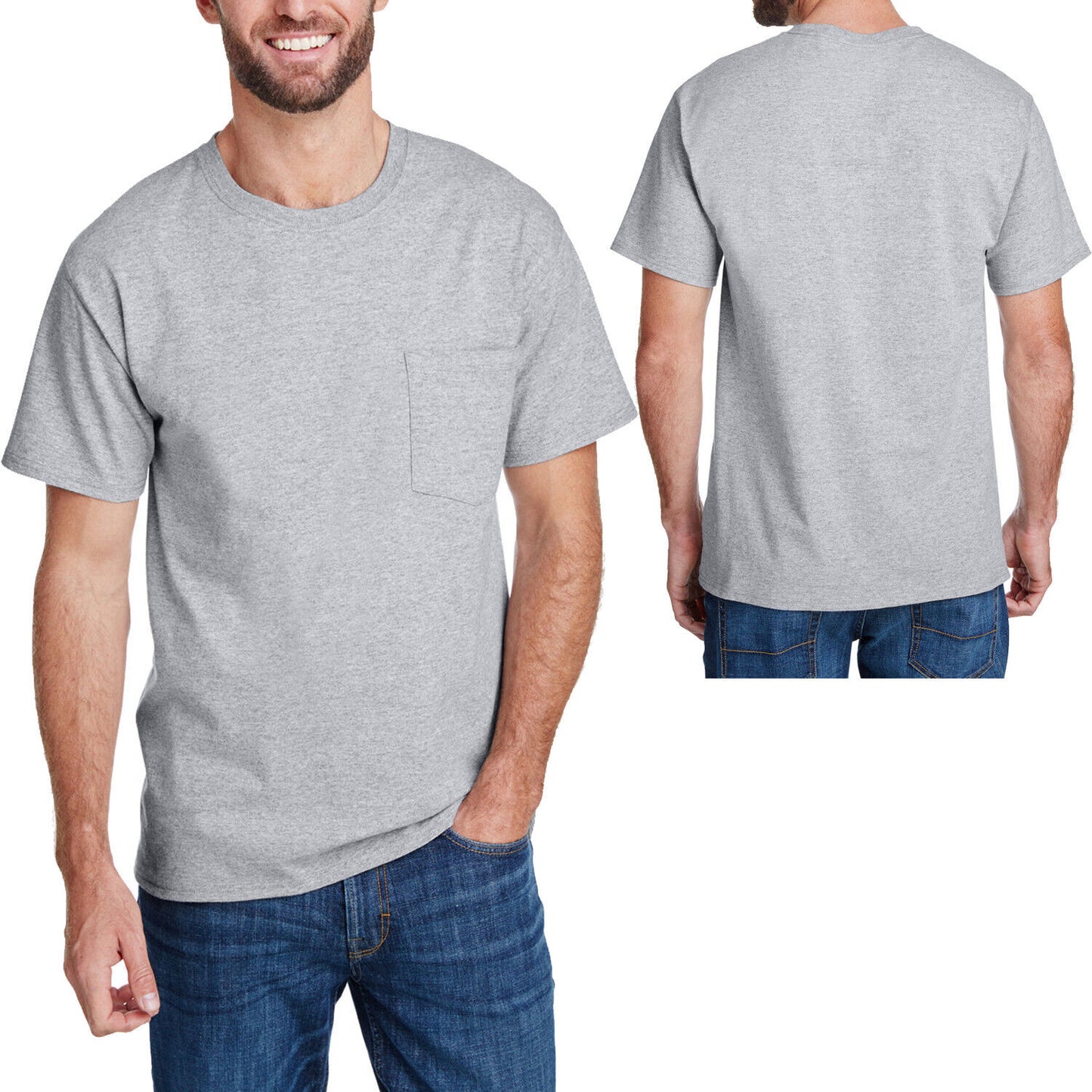 Mens Hanes Pocket T-Shirt 50-20 UPF Moisture Wick Odor Protect Extra Length Tee