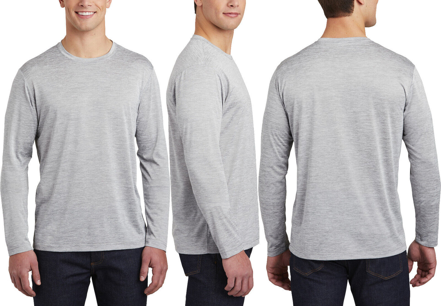 Mens Long Sleeve Moisture Wicking Energized Heather T-Shirt Resist Snags Tee NEW